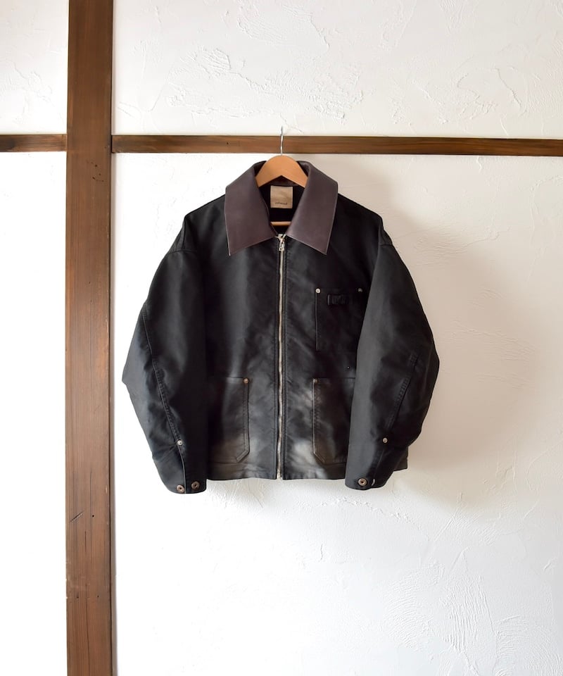 ブラックモールスキンジャケット　80s　鬼フェード 40's】French Vintage Black Light Moleskin Work Jacket