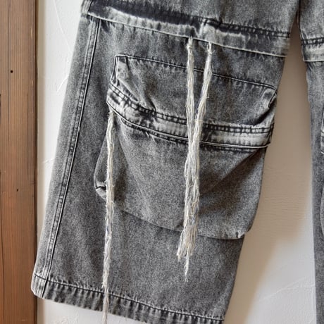 [FACCIES] MULTI-POCKET DENIM CARGO PT - BLACK