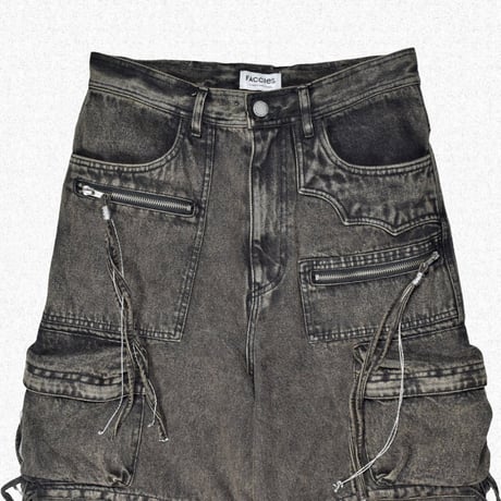 [FACCIES] MULTI-POCKET DENIM CARGO - BLACK