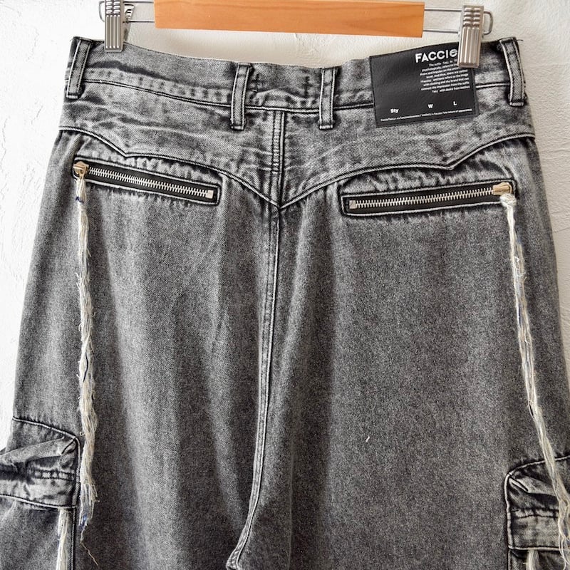 【即日配送】定価40,700円 FACCIES デニムカーゴパンツ ワイド FACCIES] MULTI-POCKET DENIM CARGO PT - BLACK |