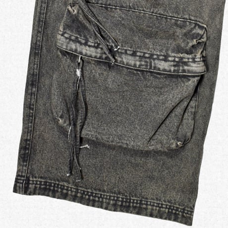 [FACCIES] MULTI-POCKET DENIM CARGO - BLACK