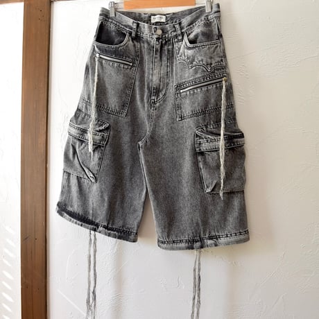 [FACCIES] MULTI-POCKET DENIM CARGO PT - BLACK