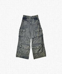 [FACCIES] MULTI-POCKET DENIM CARGO - BLUE