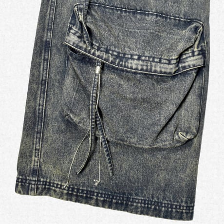 [FACCIES] MULTI-POCKET DENIM CARGO - BLUE