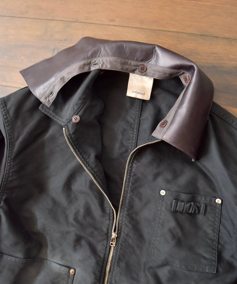 ブラックモールスキンジャケット　80s　鬼フェード 40's】French Vintage Black Light Moleskin Work Jacket