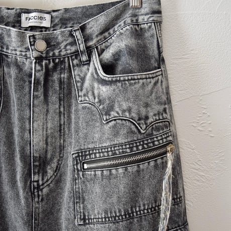 [FACCIES] MULTI-POCKET DENIM CARGO PT - BLACK