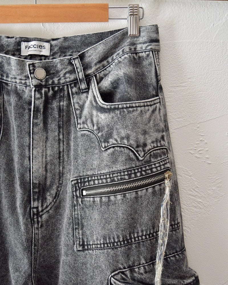 FACCIES] MULTI-POCKET DENIM CARGO PT - BLACK |