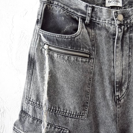 [FACCIES] MULTI-POCKET DENIM CARGO PT - BLACK