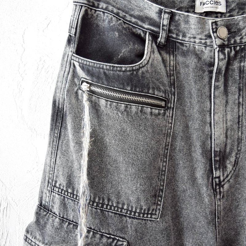 【即日配送】定価40,700円 FACCIES デニムカーゴパンツ ワイド FACCIES] MULTI-POCKET DENIM CARGO PT - BLACK |