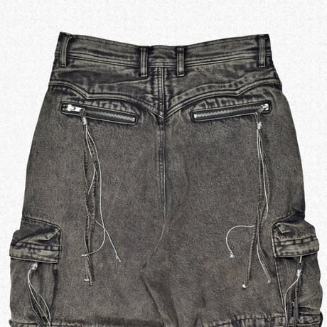 [FACCIES] MULTI-POCKET DENIM CARGO - BLACK