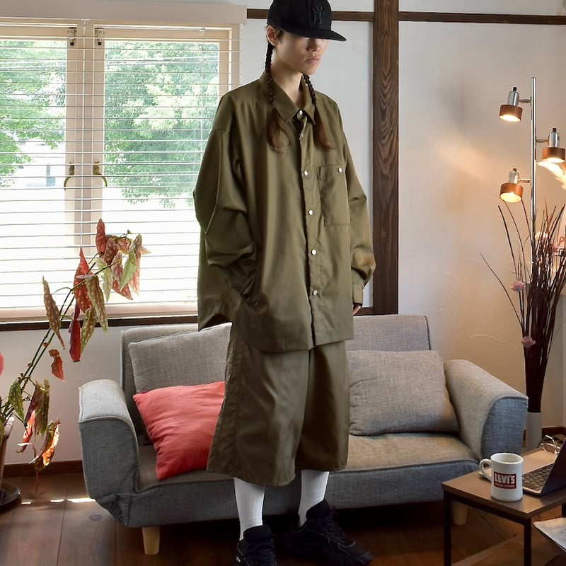 ROTOL] SNAP BUTTON NYLON SHIRT - OLIVE | VALOR