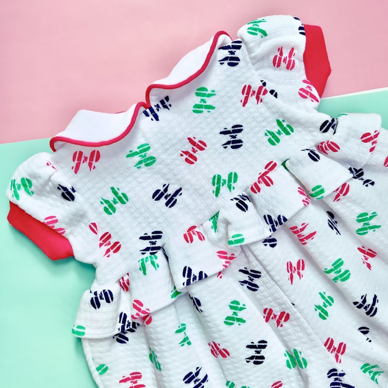 80cm] Vintage Baby Dior White & Red Bows Rompe