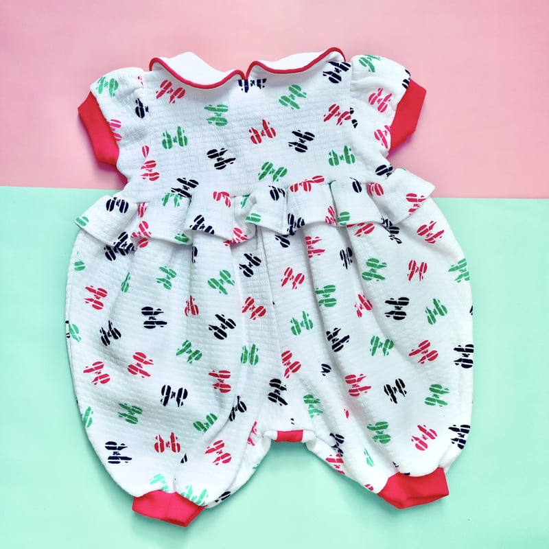 80cm] Vintage Baby Dior White & Red Bows Rompe