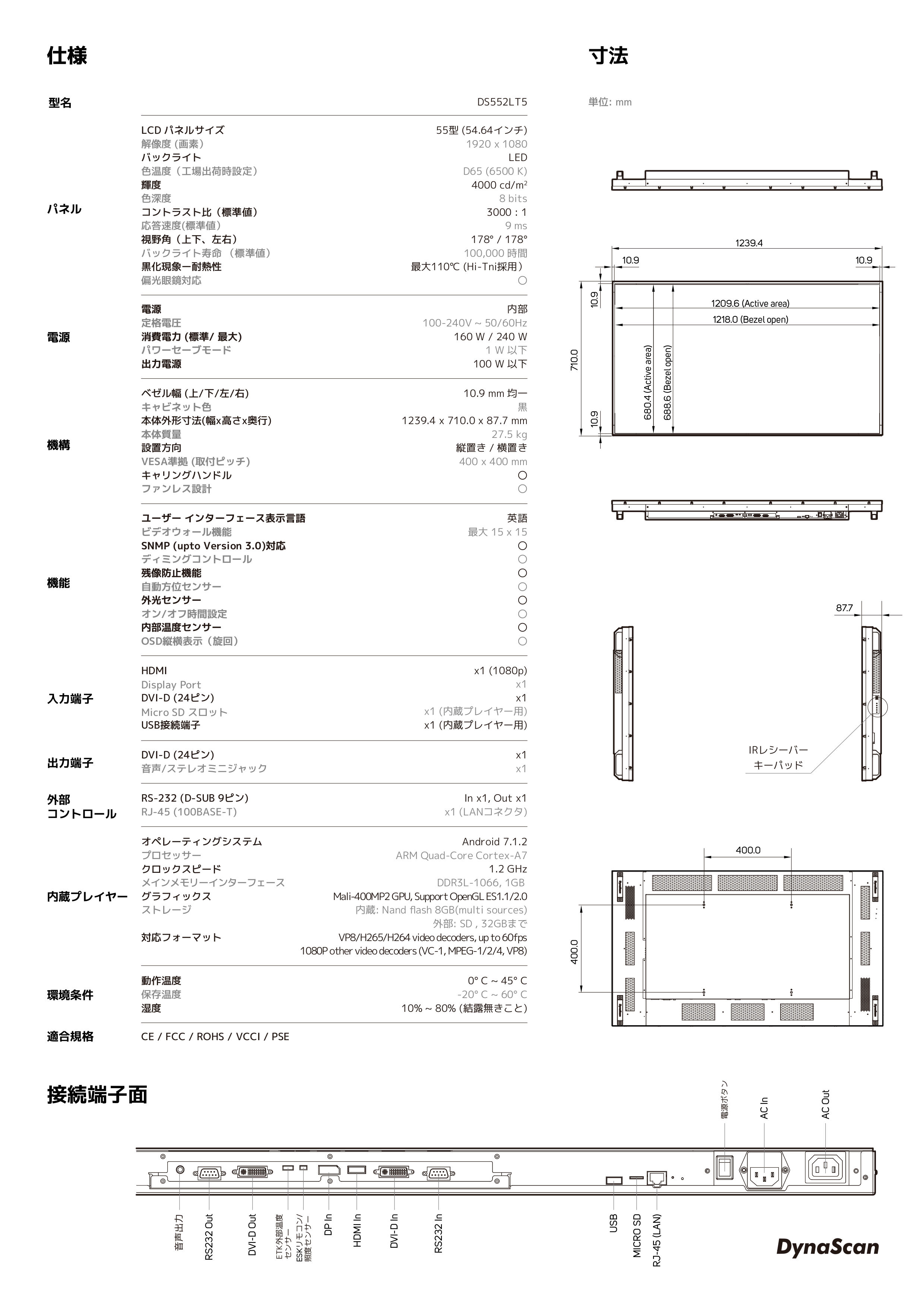 業務用高輝度LCDディスプレイ DynaScan製 55インチ DS552LT5 | SANY