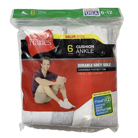 US限定　HANES　"6-pack" CUSHION ANKLE SOCKS