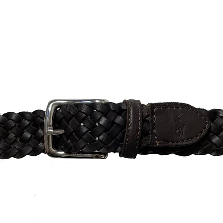 POLO RALPHLAUREN　 MESH LEATHER BELT (DARK BROWN)