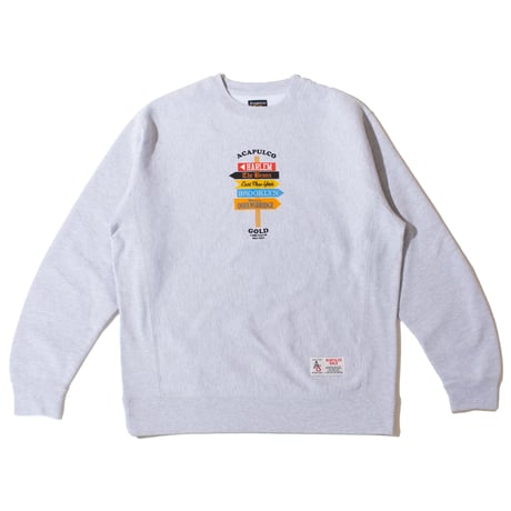 ACAPULCO GOLD　"DIRECTION SIGN" CREWNECK SWEAT (HEATHER GREY)