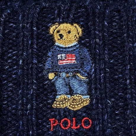 POLO RALPHLAUREN　"POLO BEAR FLAG" RUSTIC RIB KNIT CAP