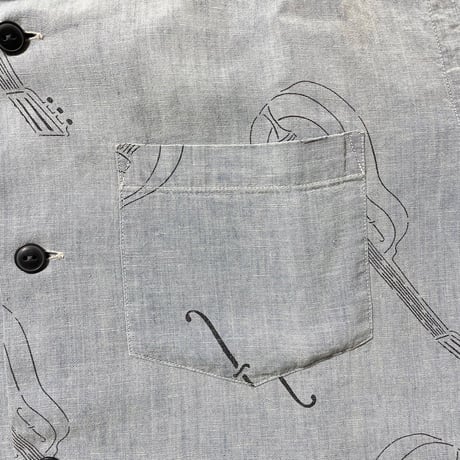 RRL RALPHLAUREN　"GUITAR PRINTED" CHAMBRAY SHIRT