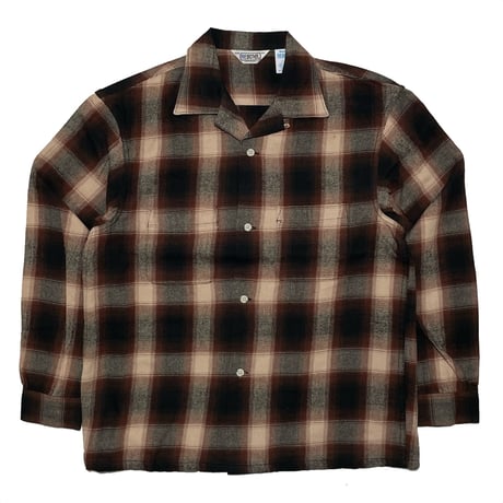 FIVE BROTHER　 OPEN COLLAR L/S FLANNEL SHIRT (BROWN)