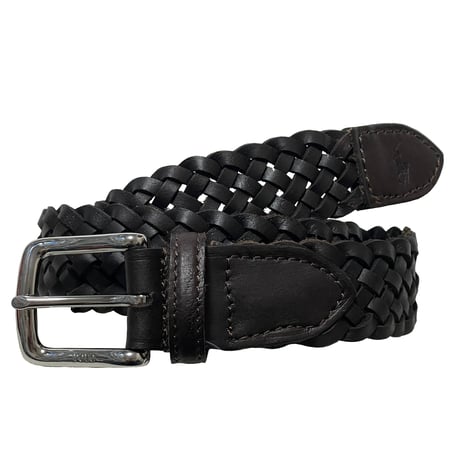POLO RALPHLAUREN　 MESH LEATHER BELT (DARK BROWN)
