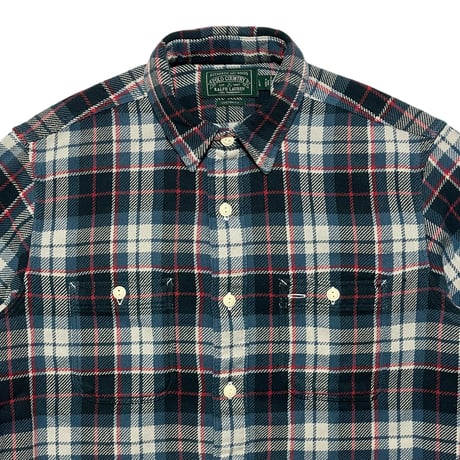 POLO COUNTRY RALPHLAUREN　 HEAVY FLANNEL SHIRT (WHITE&BLUE)