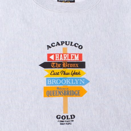ACAPULCO GOLD　"DIRECTION SIGN" CREWNECK SWEAT (HEATHER GREY)