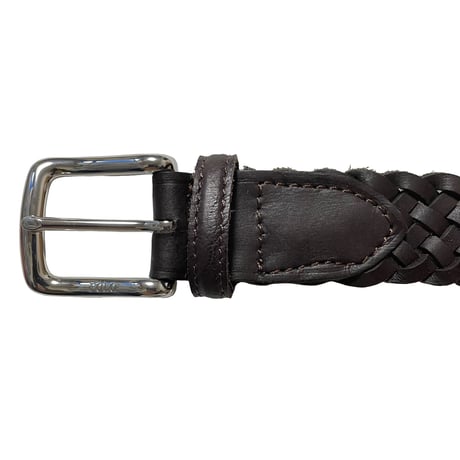 POLO RALPHLAUREN　 MESH LEATHER BELT (DARK BROWN)