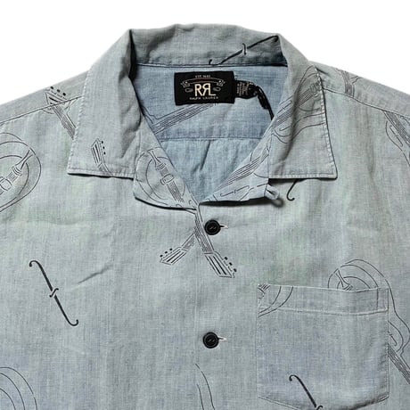RRL RALPHLAUREN　"GUITAR PRINTED" CHAMBRAY SHIRT