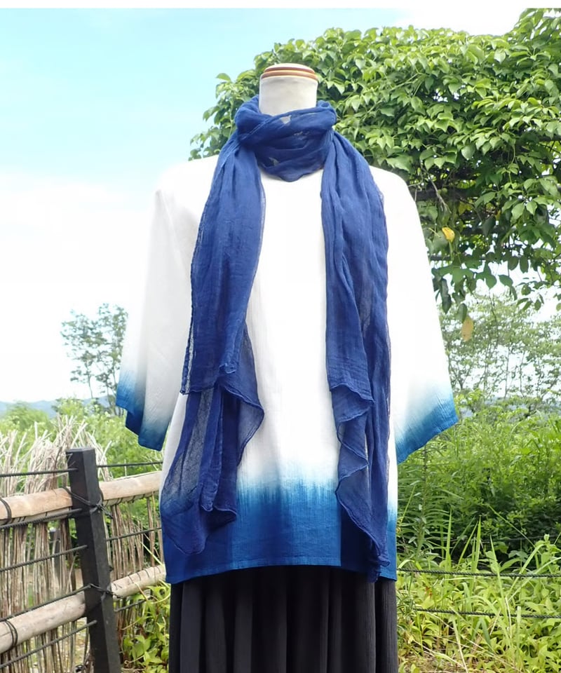 ゆっこ様２点　専用本藍染コットン80番手高品質二重織ストールとフレンチ ゆっこ様2点 専用本藍染コットン80番手高品質二重織ストール
