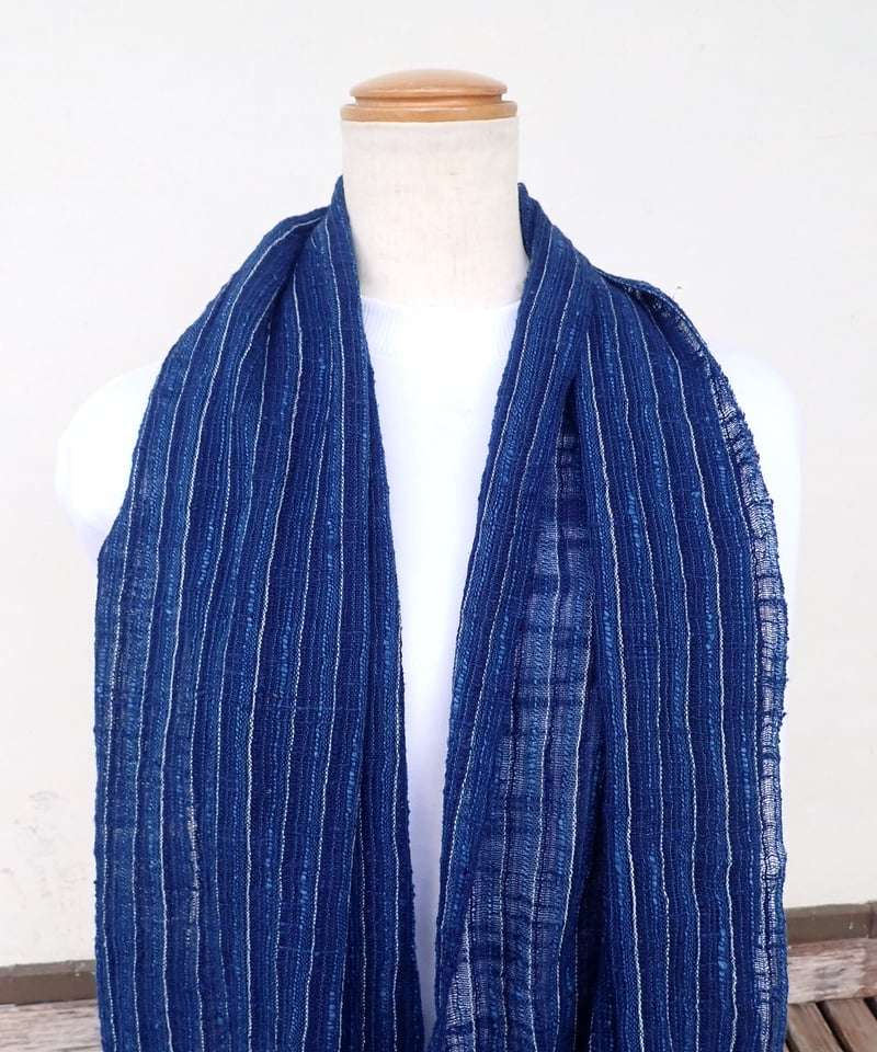 綿藍染やたら縞手織りショール | ayanote's STORE