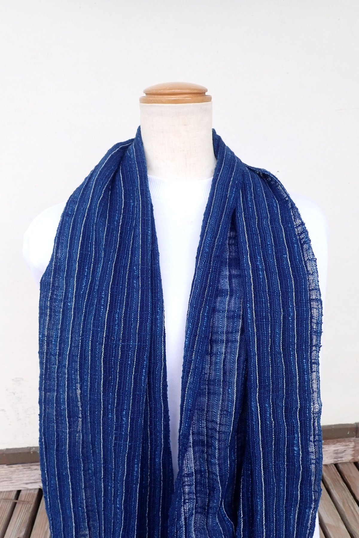 綿藍染やたら縞手織りショール | ayanote's STORE