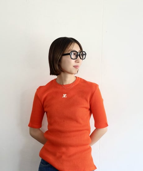 【courrèges】1980's  Logo Rib short sleeve Knit