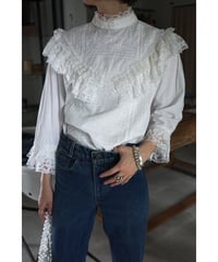 1960's Victorian Lace Frill Blouse / hand made
