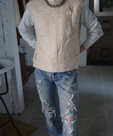 【Neiman Marcus × Joan Leslie by Kasper】 Ivory Tweed Top / 1960's-1970's