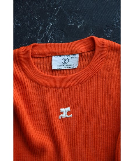 【courrèges】1980's  Logo Rib short sleeve Knit