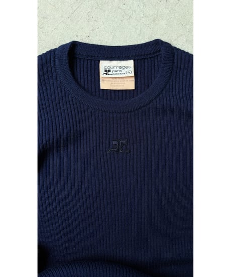 【courrèges】1980's-1990's Logo Rib short sleeve Knit