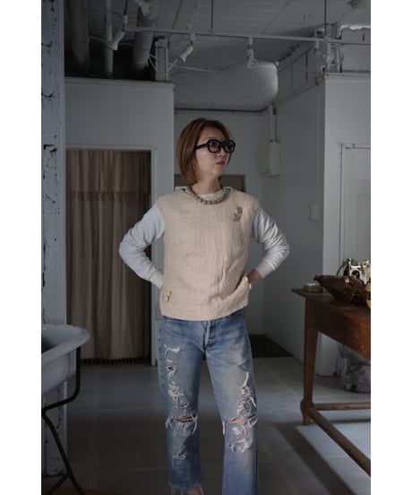 【Neiman Marcus × Joan Leslie by Kasper】 Ivory Tweed Top / 1960's-1970's