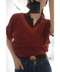 1970’s seamless shoulder TerryCloth V -neck Top