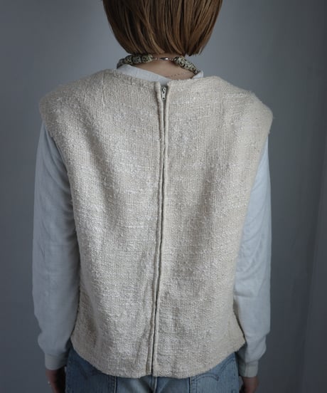 【Neiman Marcus × Joan Leslie by Kasper】 Ivory Tweed Top / 1960's-1970's