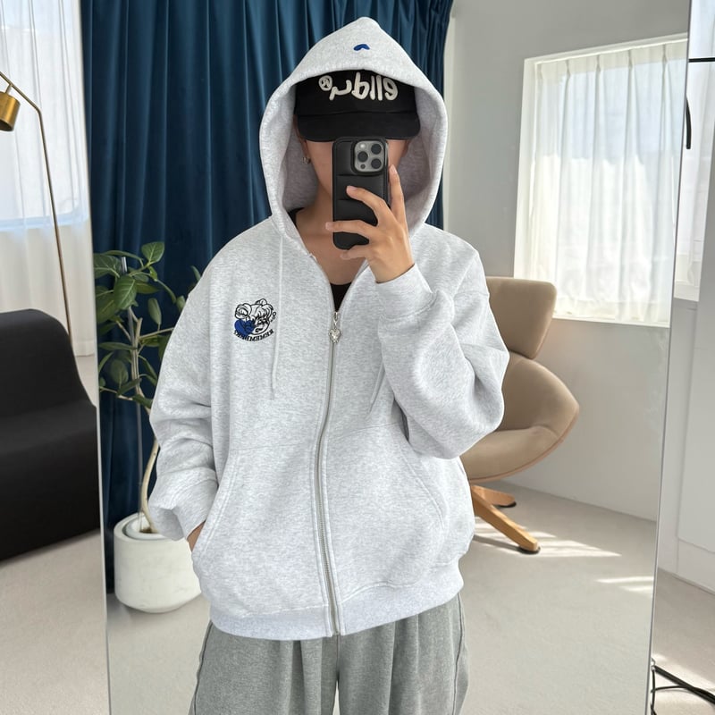 REMEMBER ジップパーカー アッシュ グレー L Remember Logo Zip Hoodie | Remember.