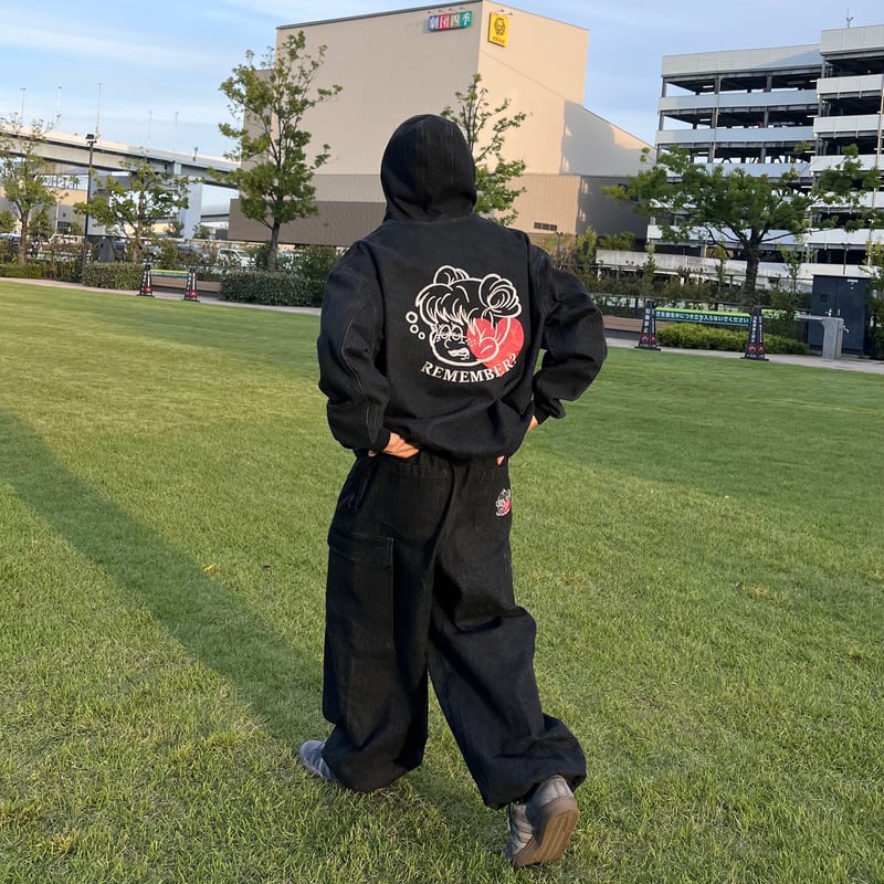 Remember リメンバー wash zip denim hoodie 黒（Remember