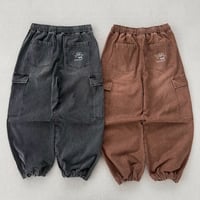 Wash Denim Wide Cargo Pants