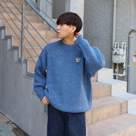 【Blue】Rubber Tag Mohair Knit
