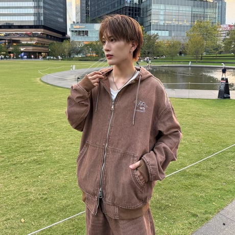 Wash Denim Zip Hoodie