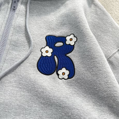 3D Embroidery Flower Zip Hoodie