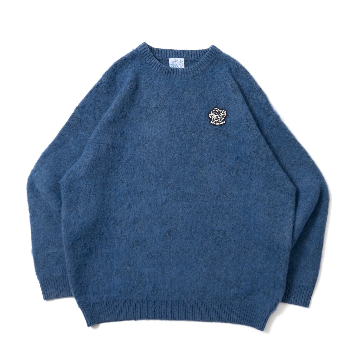【Blue】Rubber Tag Mohair Knit