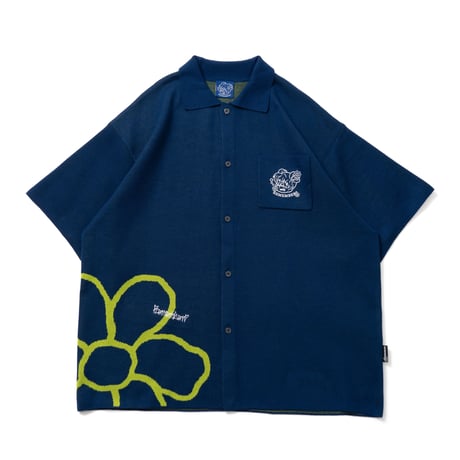 【Navy】Flower Knit Shirts