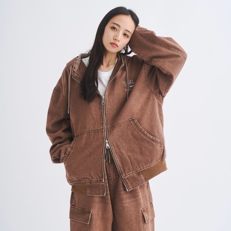 Wash Denim Zip Hoodie