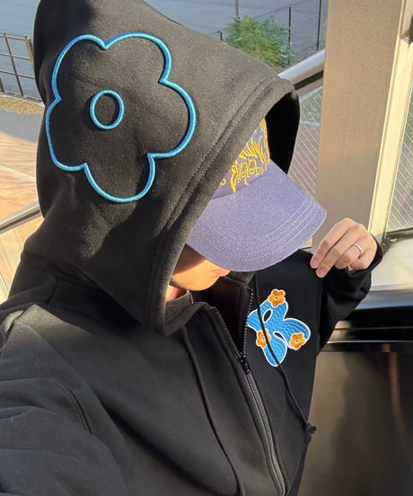 3D Embroidery Flower Zip Hoodie